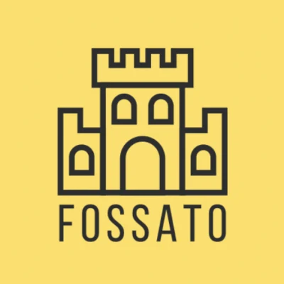 Il primo logo di Fossato Economico: castello pieno su fondo giallo.