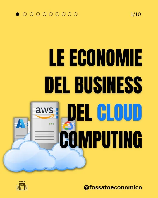 Vecchio post sulle economie del cloud computing: fondo giallo pieno e titolo in maiuscolo condensato.